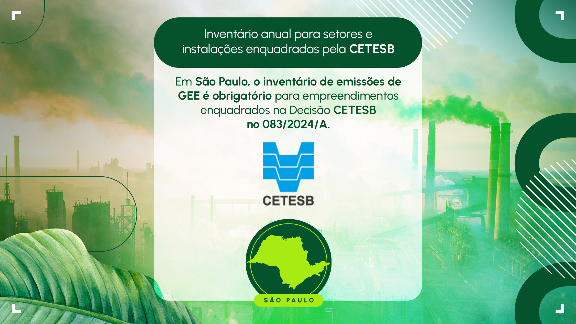 SP: inventário anual de GEE para empreendimentos enquadrados pela CETESB